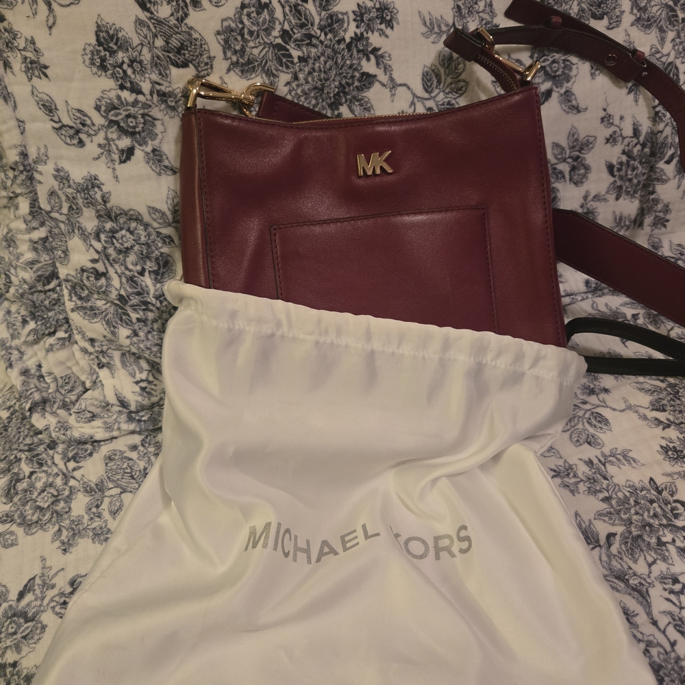 Michael Kors Burgundy Shoulder Bag with Gold Accents